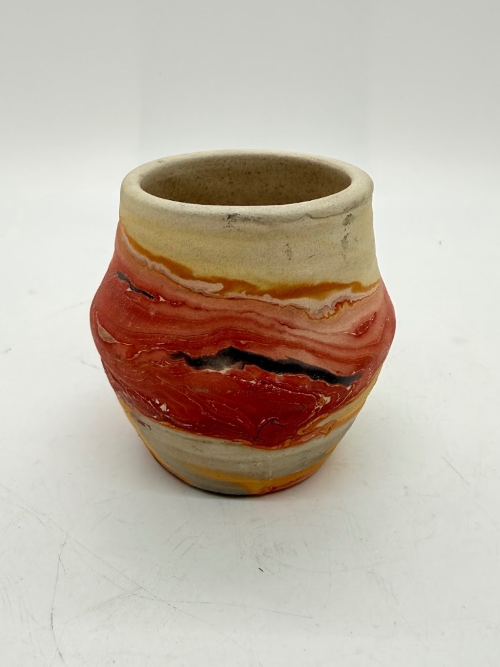 Vintage Nemadji Indian River Pottery Small Bud Vase Sunset Swirl Toothpick 2.6"